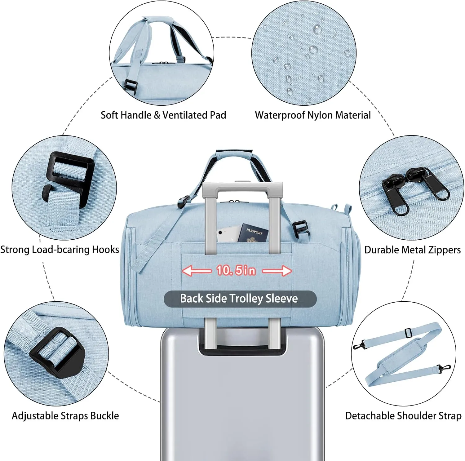 Convertible Garment Bags for Travel - Carry on Garment Duffle Bag with Backpack Straps for Men Women, 4 in 1 Large Travel Duffel Bags with Shoes Compartment Hanging Suit Dress Weekender Bag 3pcs Set