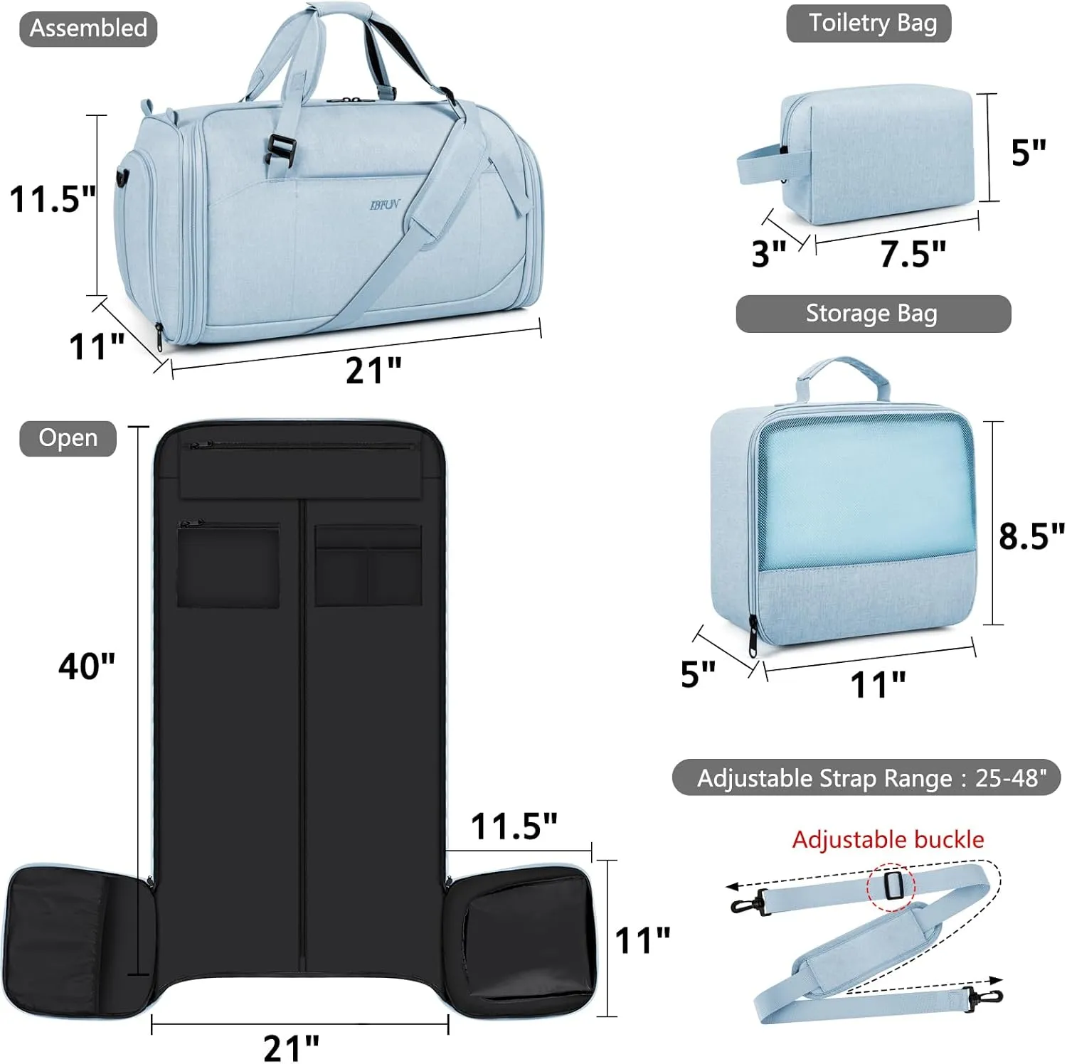 Convertible Garment Bags for Travel - Carry on Garment Duffle Bag with Backpack Straps for Men Women, 4 in 1 Large Travel Duffel Bags with Shoes Compartment Hanging Suit Dress Weekender Bag 3pcs Set
