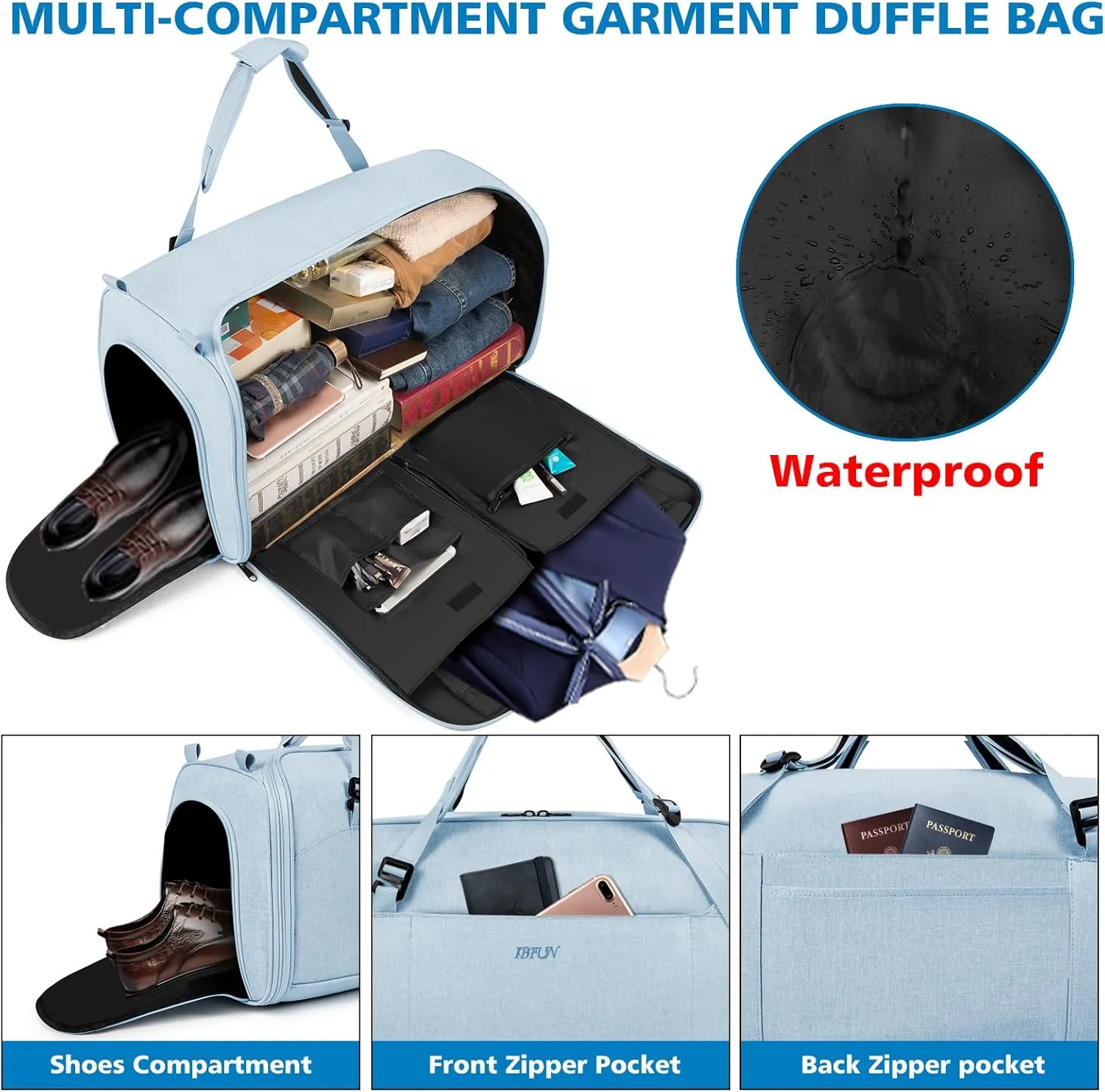 Convertible Garment Bags for Travel - Carry on Garment Duffle Bag with Backpack Straps for Men Women, 4 in 1 Large Travel Duffel Bags with Shoes Compartment Hanging Suit Dress Weekender Bag 3pcs Set