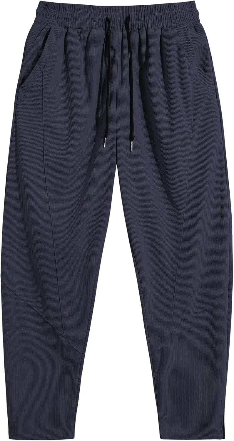 COOFANDY Men's Corduroy Pants Elastic Waist Drawstring Harem Pants Fashion Loose Casual Long Trousers with 4 Pockets