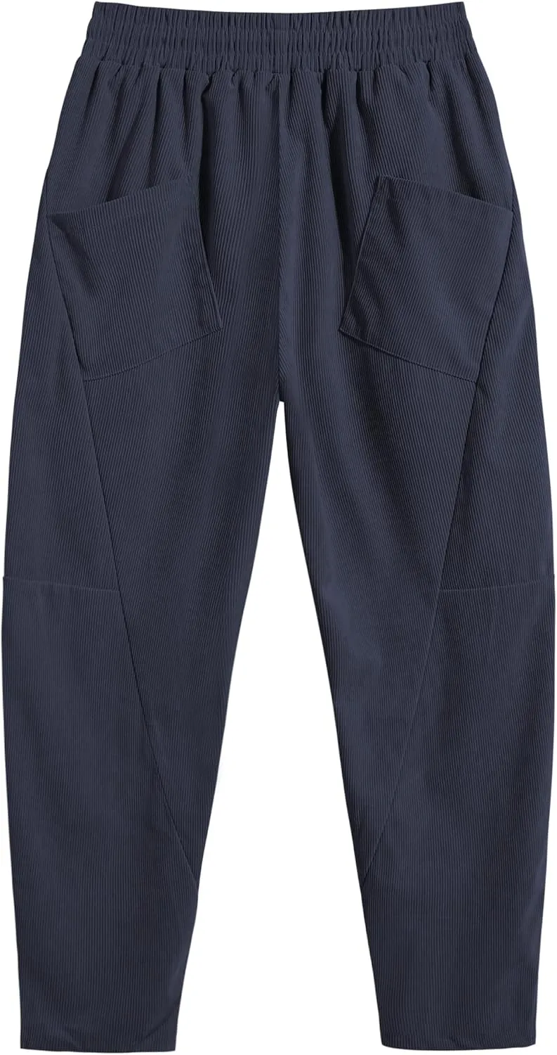 COOFANDY Men's Corduroy Pants Elastic Waist Drawstring Harem Pants Fashion Loose Casual Long Trousers with 4 Pockets