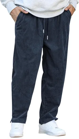 COOFANDY Men's Corduroy Pants Elastic Waist Drawstring Harem Pants Fashion Loose Casual Long Trousers with 4 Pockets