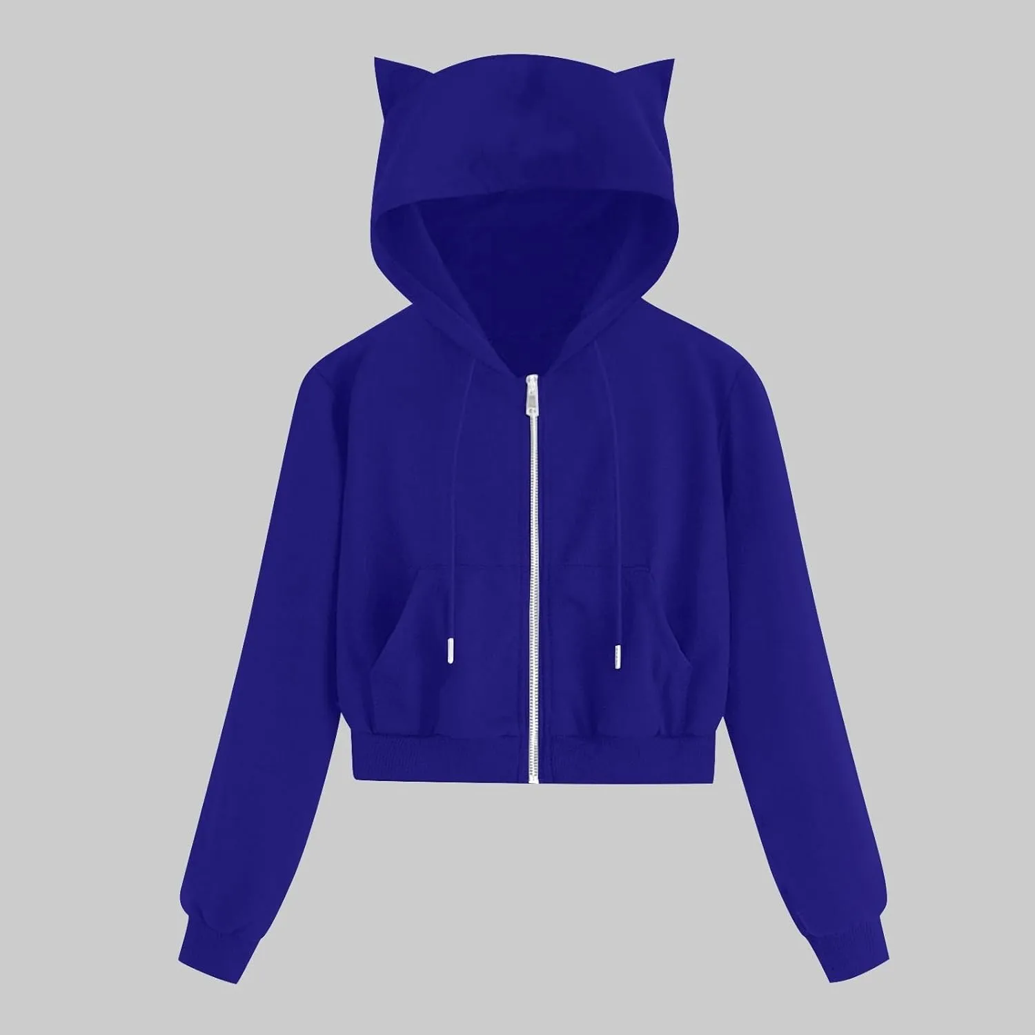 Cropped Zip Up Hoodies for Women Cute Cat Ear Hoodies Long Sleeve Sweatshirts Y2k Cat Hoodie for Women Clothes 2024