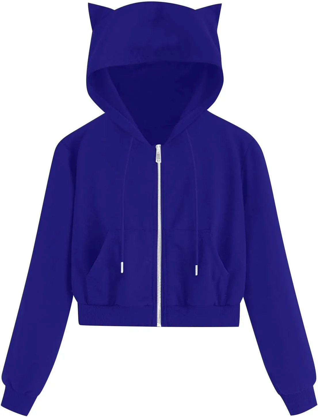 Cropped Zip Up Hoodies for Women Cute Cat Ear Hoodies Long Sleeve Sweatshirts Y2k Cat Hoodie for Women Clothes 2024