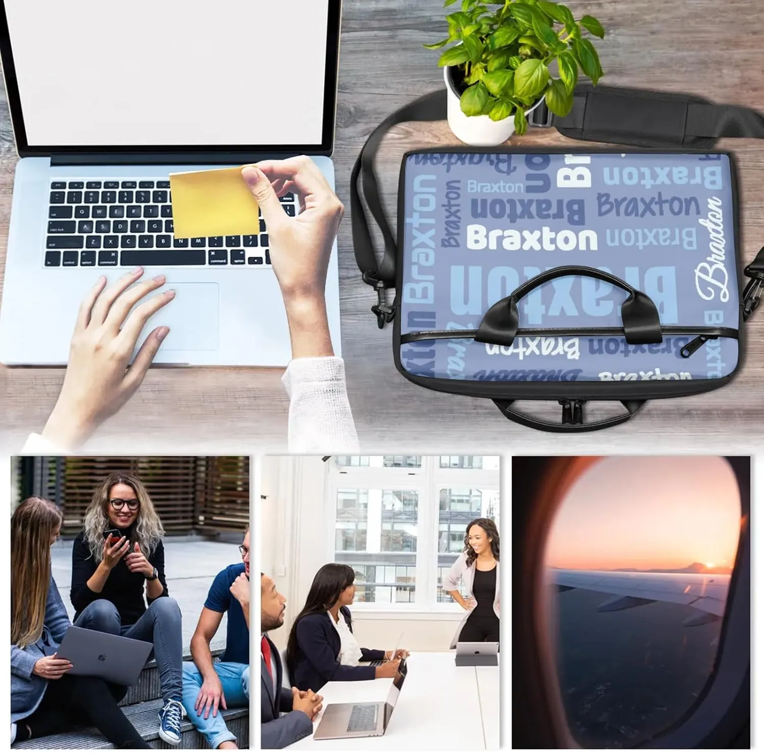 Custom Laptop Shoulder Bags with Name Personalized Laptop Bags with Multi-Pockets