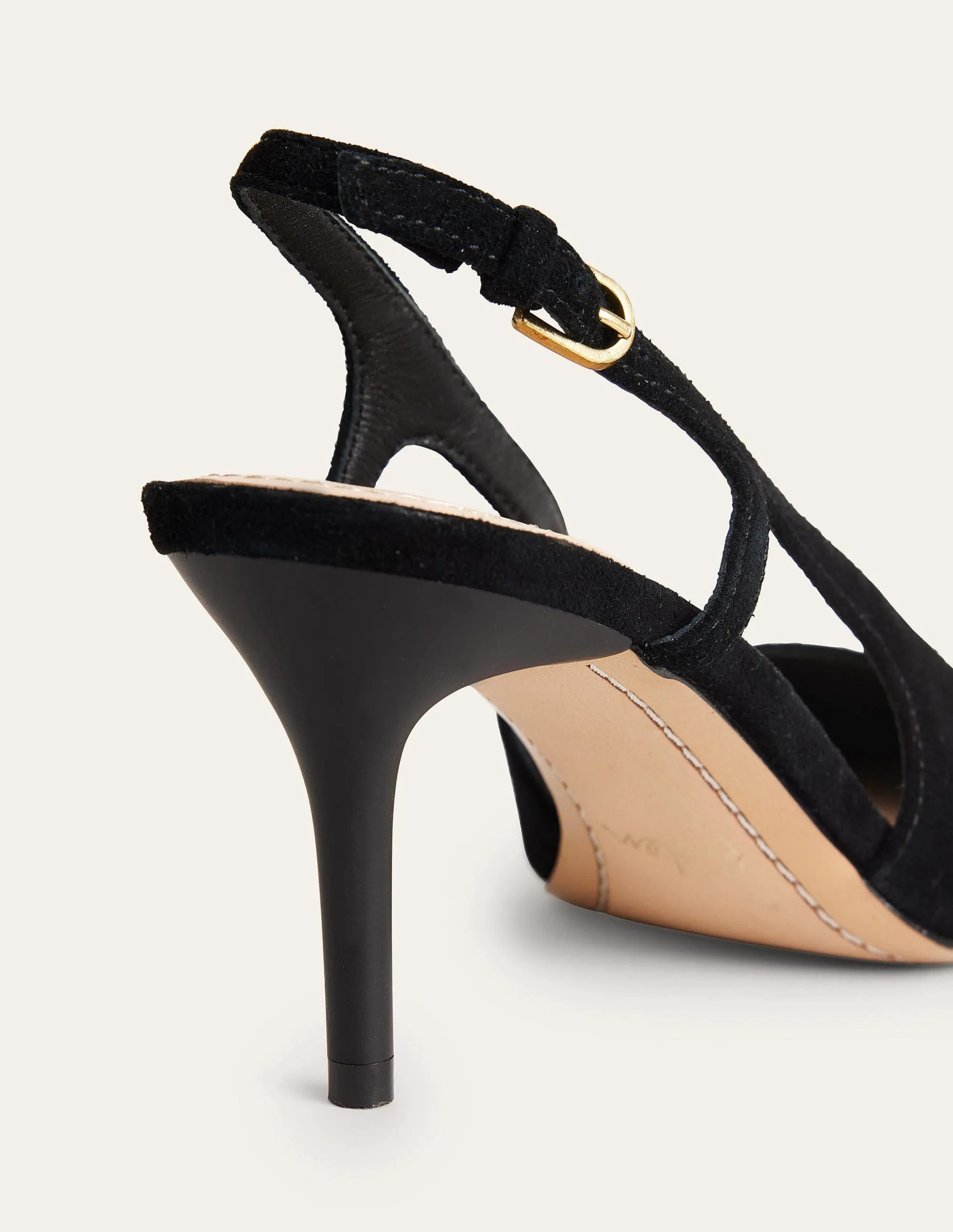 Cut Out Sling Back Heels-Black Kid Suede