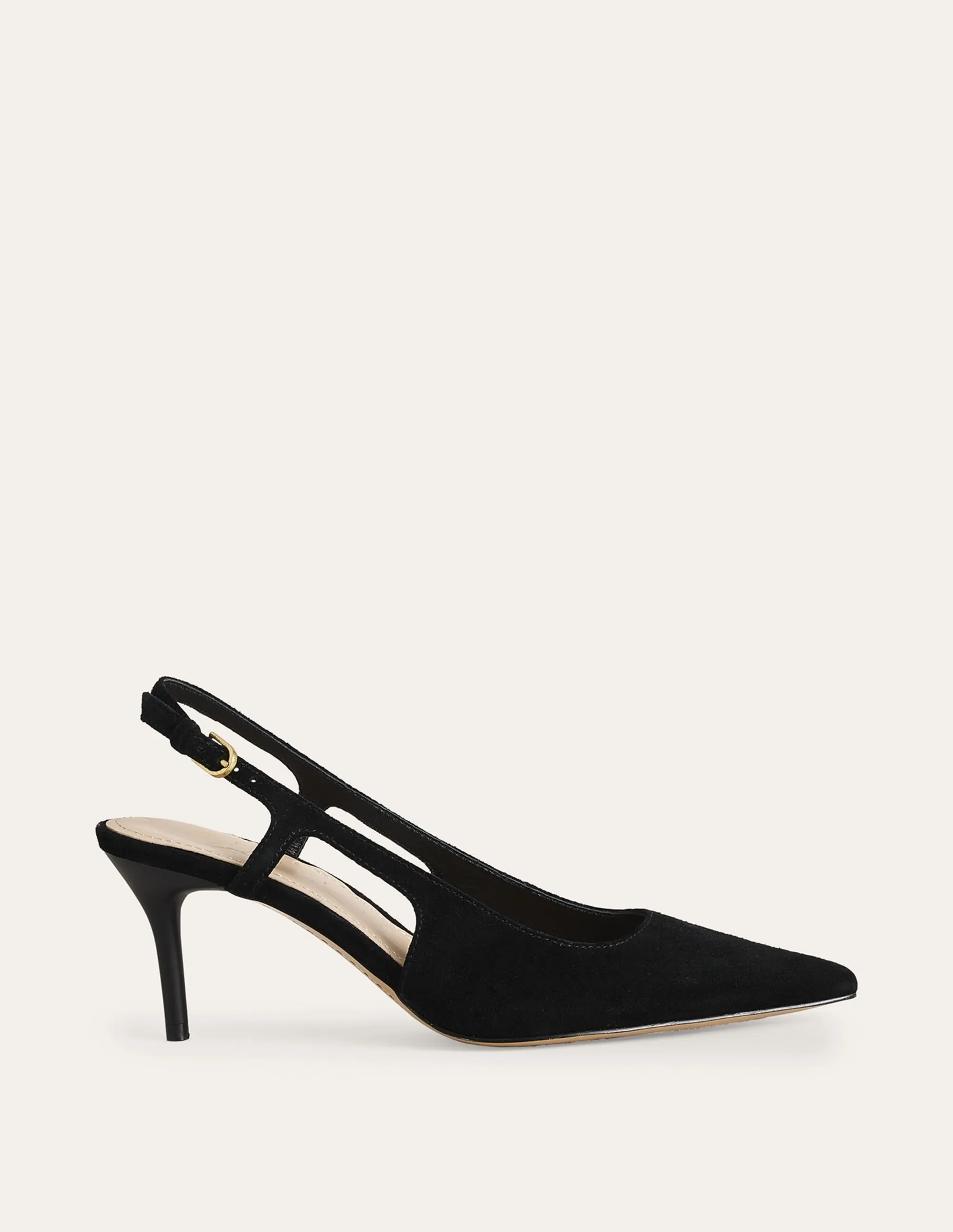 Cut Out Sling Back Heels-Black Kid Suede