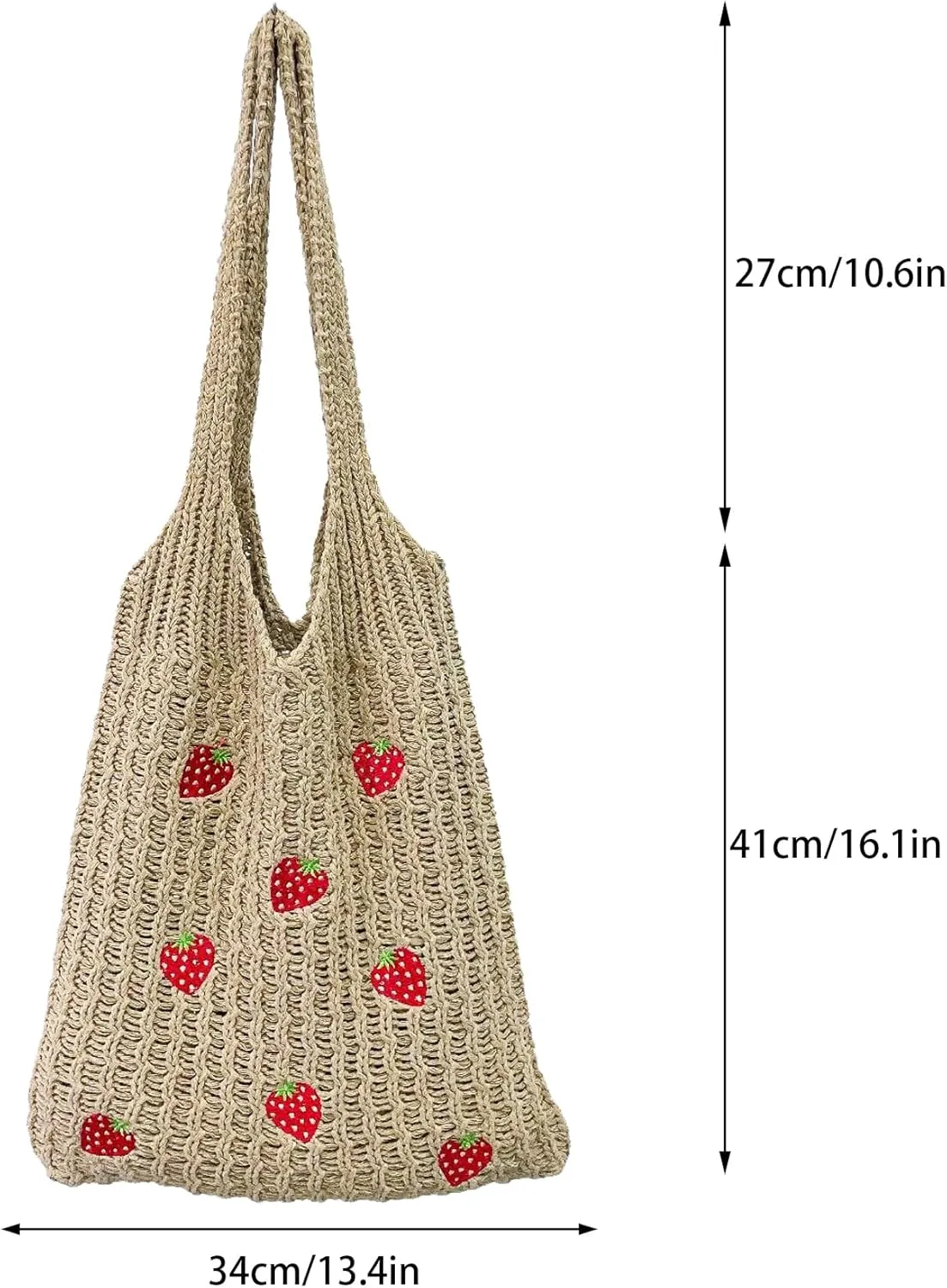 Cute Strawberry Pattern Tote Bag Crochet Tote Bag Shoulder Bag Handbags Knitting Bag Aesthetic Handmade Weaving