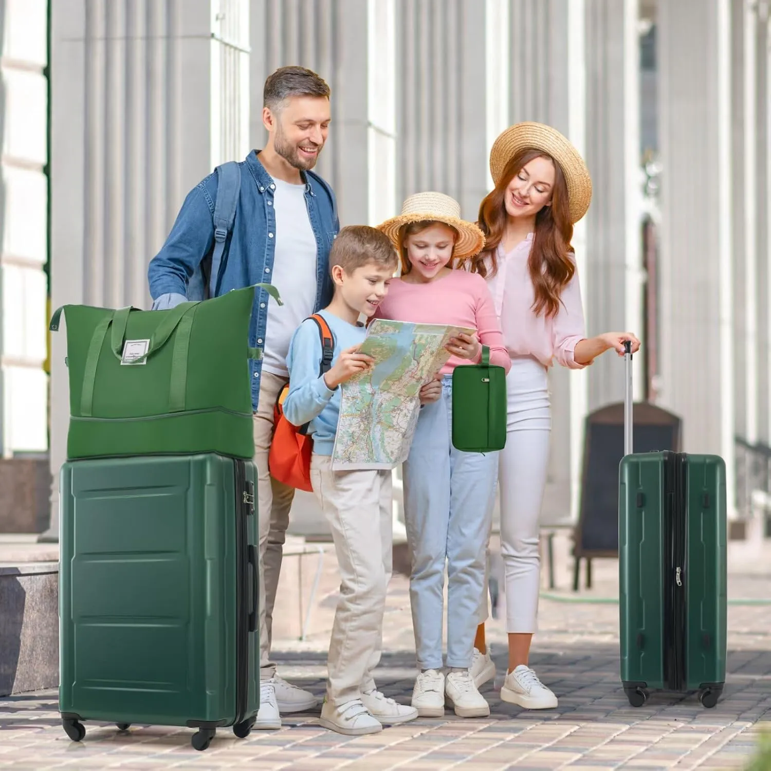 Dark Green Luggage Sets 4 Piece Suitcases with Wheels, Travel Suitcase Set Lightweight ABS Hard Case Luggage with TSA Lock Spinner Wheels Durable Luggage(Green, 20" 28")