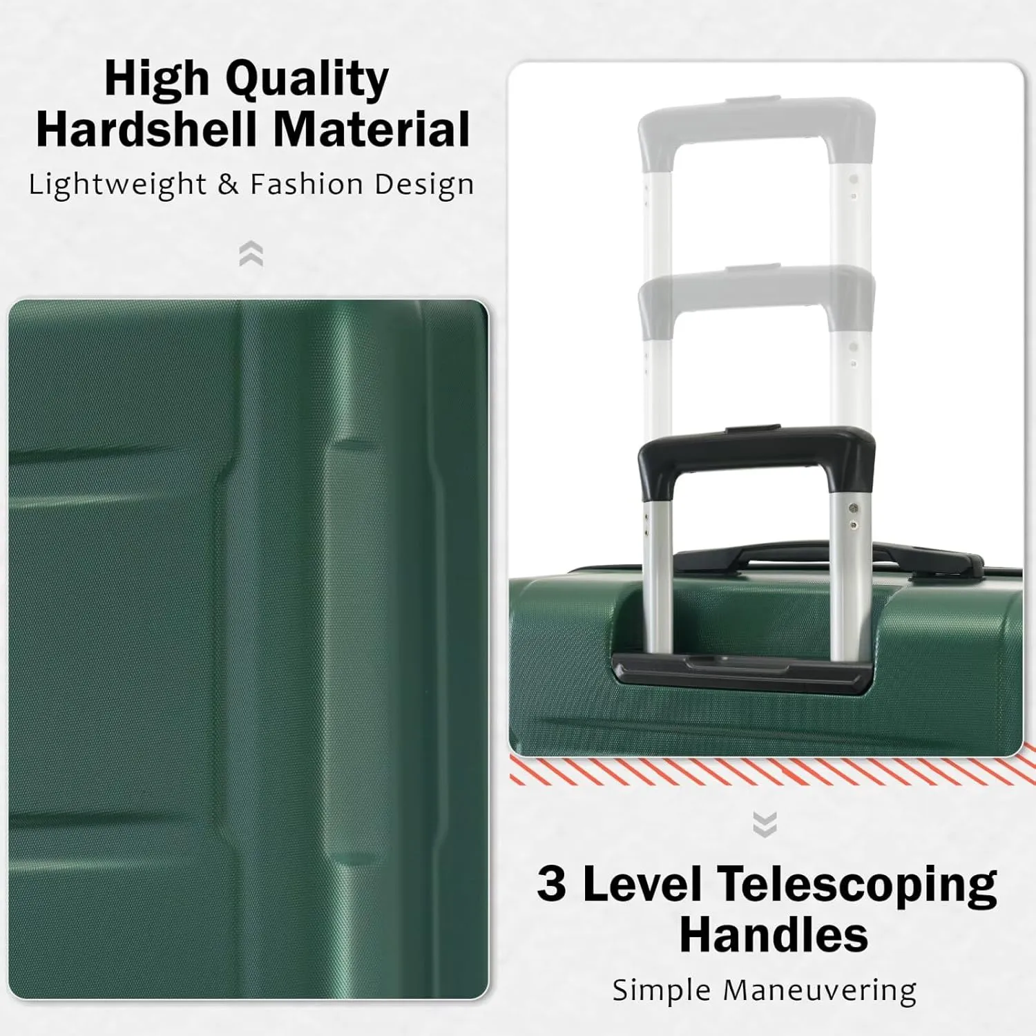 Dark Green Luggage Sets 4 Piece Suitcases with Wheels, Travel Suitcase Set Lightweight ABS Hard Case Luggage with TSA Lock Spinner Wheels Durable Luggage(Green, 20" 28")