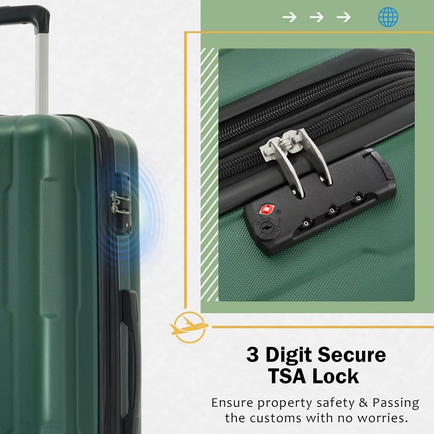 Dark Green Luggage Sets 4 Piece Suitcases with Wheels, Travel Suitcase Set Lightweight ABS Hard Case Luggage with TSA Lock Spinner Wheels Durable Luggage(Green, 20" 28")
