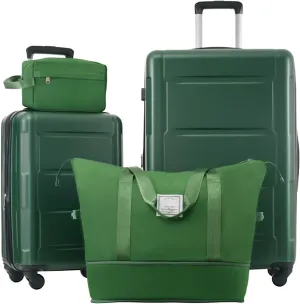 Dark Green Luggage Sets 4 Piece Suitcases with Wheels, Travel Suitcase Set Lightweight ABS Hard Case Luggage with TSA Lock Spinner Wheels Durable Luggage(Green, 20" 28")