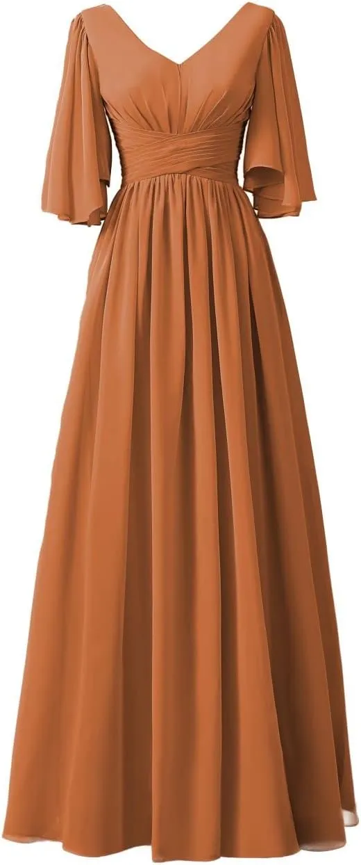 Datangep Chiffon Wedding Bridesmaid Dresses Women's Long Prom Dress A line Formal Evening Dresses