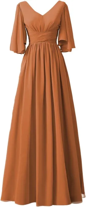 Datangep Chiffon Wedding Bridesmaid Dresses Women's Long Prom Dress A line Formal Evening Dresses