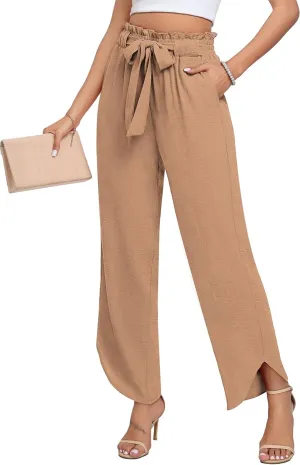 DILIUXING Womens High Waist Pants Wide Leg Adjustable Knot Loose Casual Trousers Business Work Pants with Pockets