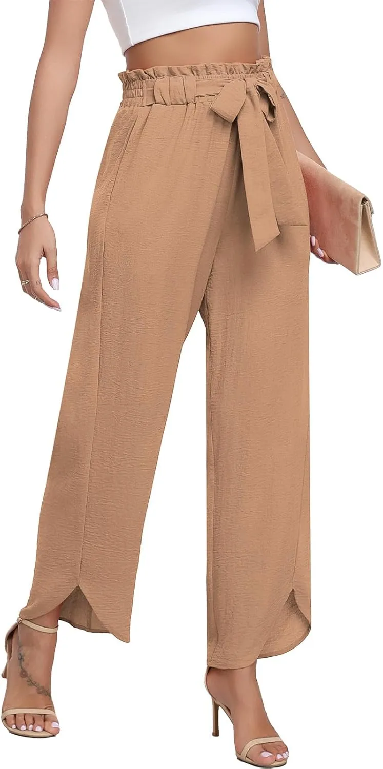 DILIUXING Womens High Waist Pants Wide Leg Adjustable Knot Loose Casual Trousers Business Work Pants with Pockets