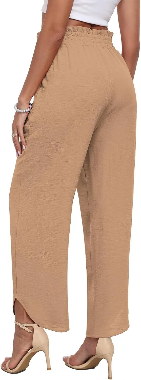 DILIUXING Womens High Waist Pants Wide Leg Adjustable Knot Loose Casual Trousers Business Work Pants with Pockets
