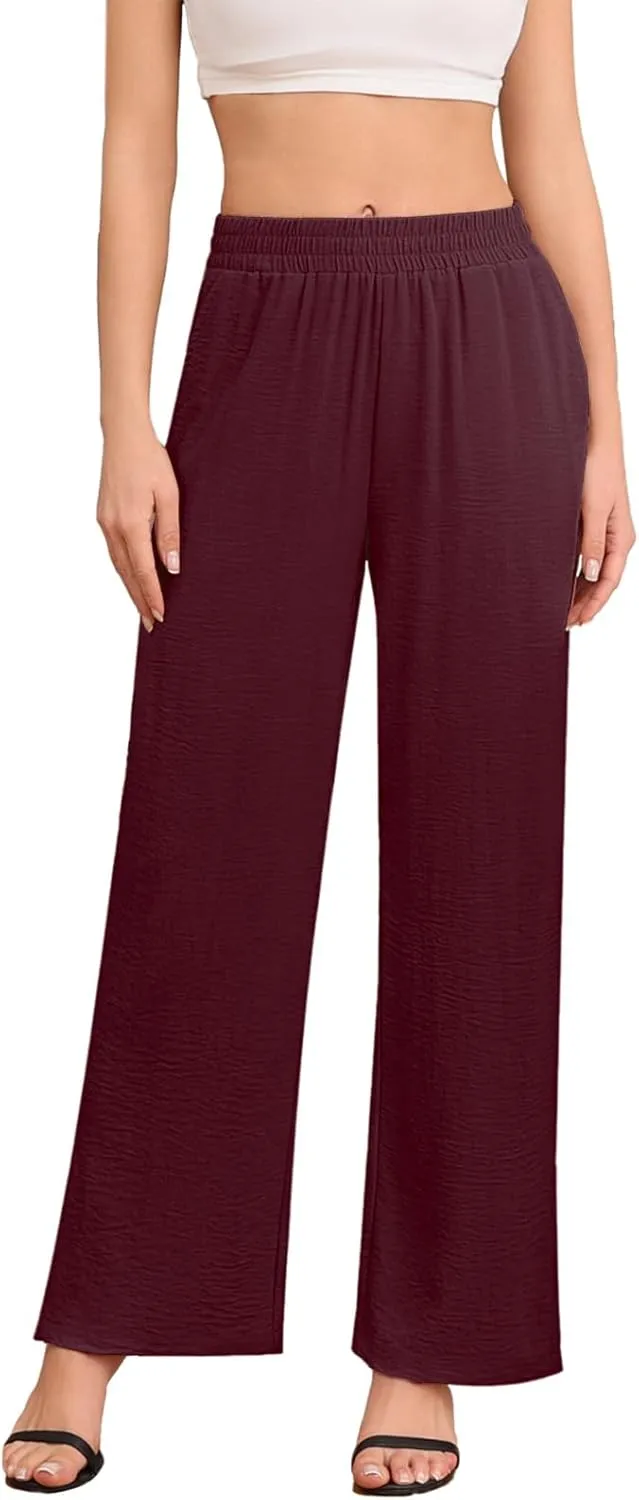 DILIUXING Women's Wide Leg Lounge Pants with Pockets Side Slits Lightweight High Waisted Loose Trouser