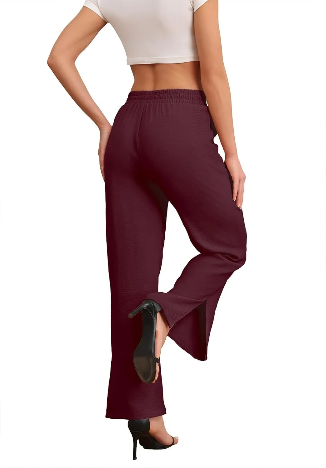 DILIUXING Women's Wide Leg Lounge Pants with Pockets Side Slits Lightweight High Waisted Loose Trouser