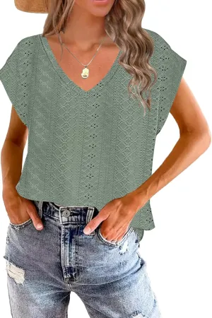 Disamer Summer Cap Sleeve Tank Tops for Women Trendy 2025 Loose Fit Basic Solid Color V Neck Short Sleeve Shirts