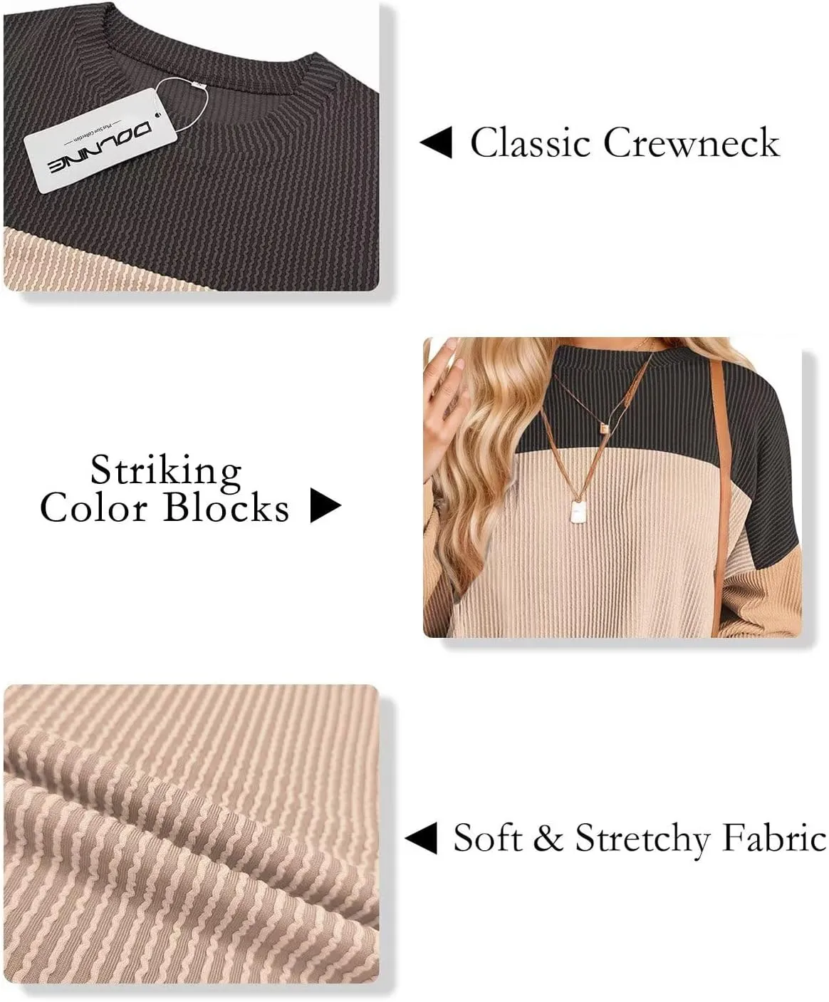 DOLNINE Plus-Size-Tops-for-Women Fall Long Sleeve Shirts Casual Color Block Crewneck Sweatshirts Oversized Ribbed Knit Tunic