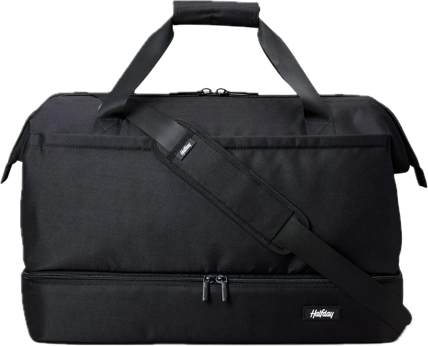 Double Decker Weekender Bag 40L Carry-On Duffel with Shoe Compartment, Water-Resistant, Foldable Travel Bag with Trolley Sleeve & Shoulder Strap  Jet