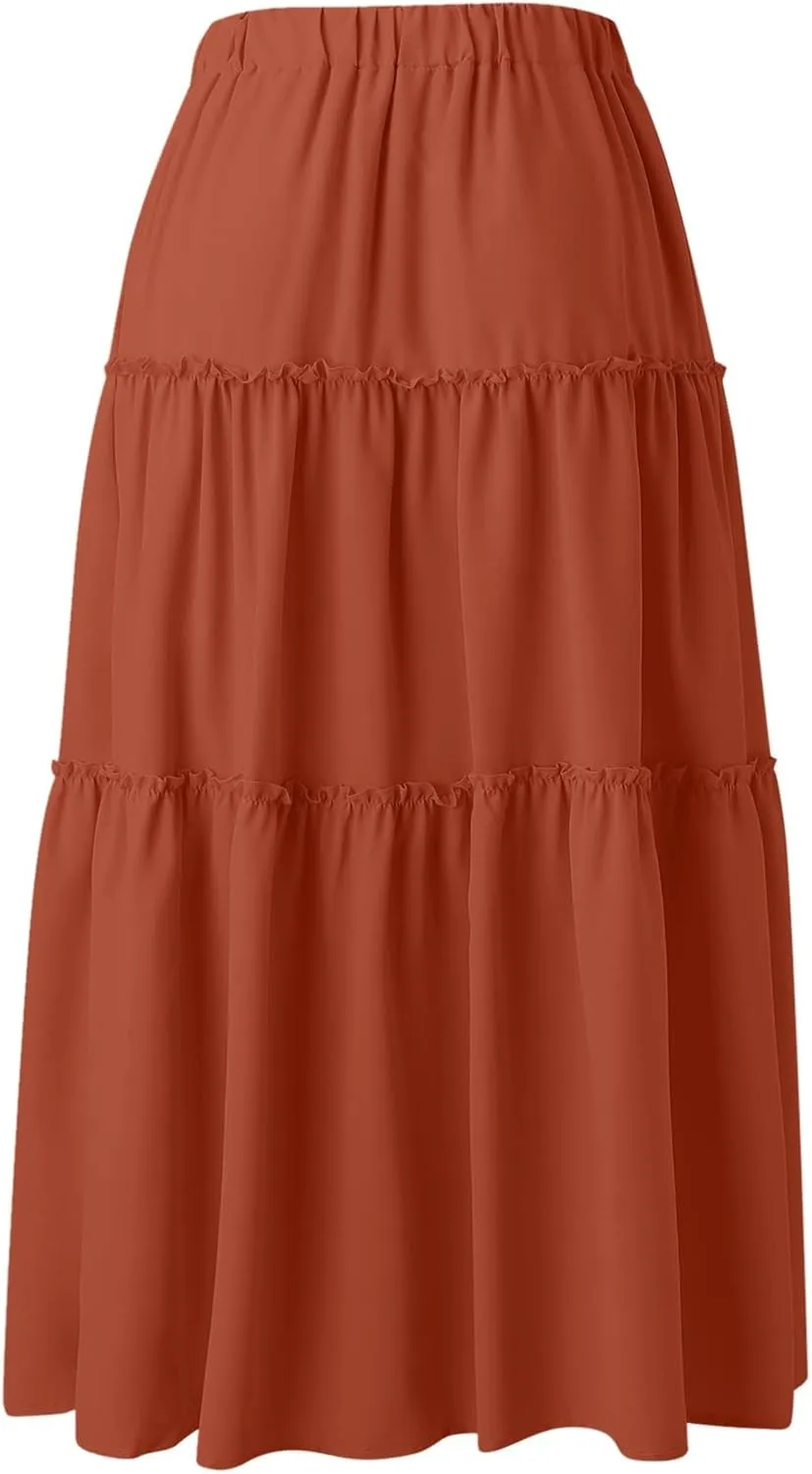Drawstring Womens Skirt High Rise Ruched Skirts Ruffle Boho Pleated Waist Summer for Women 2023 Casual Cute Robe