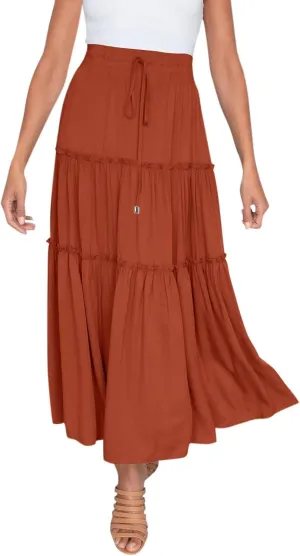 Drawstring Womens Skirt High Rise Ruched Skirts Ruffle Boho Pleated Waist Summer for Women 2023 Casual Cute Robe