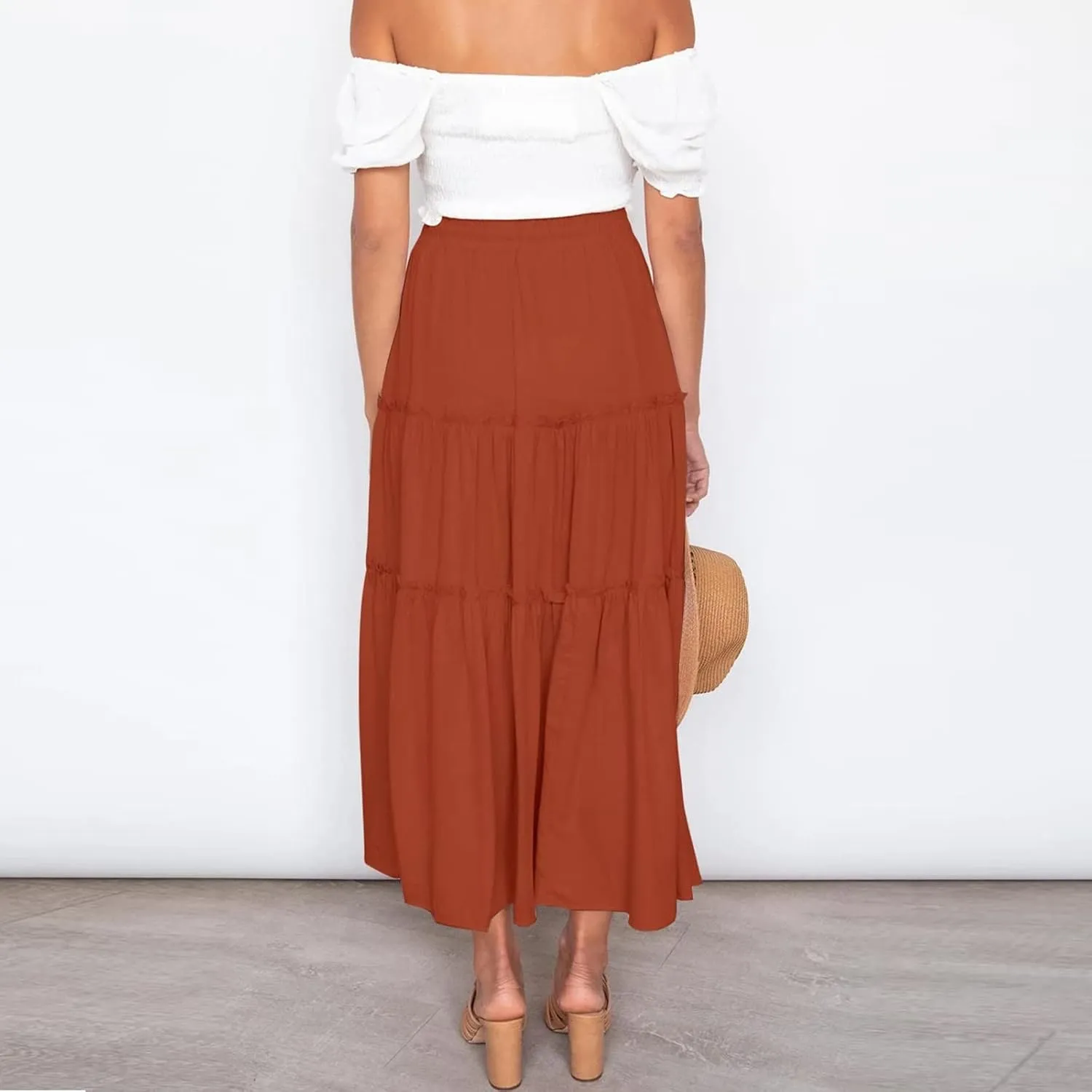 Drawstring Womens Skirt High Rise Ruched Skirts Ruffle Boho Pleated Waist Summer for Women 2023 Casual Cute Robe