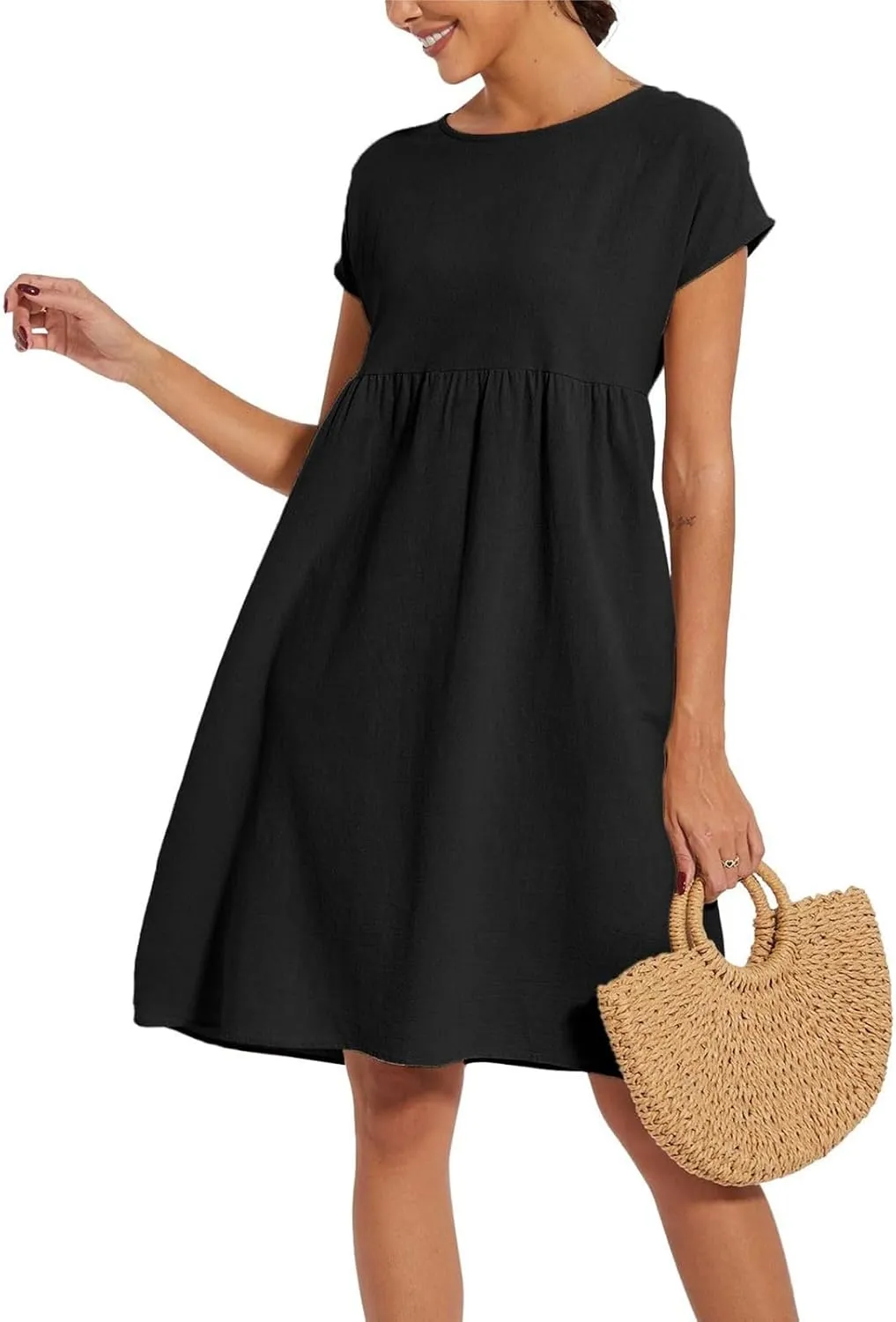 Dresses for Women 2025 Summer Cotton Linen Short Sleeve Midi Dress Plus Size Trendy Boho Beach Sundress with Pockets