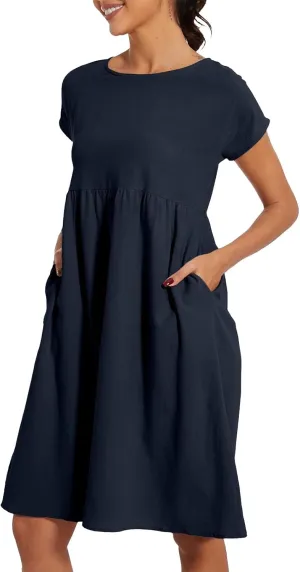 Dresses for Women 2025 Summer Cotton Linen Short Sleeve Midi Dress Plus Size Trendy Boho Beach Sundress with Pockets