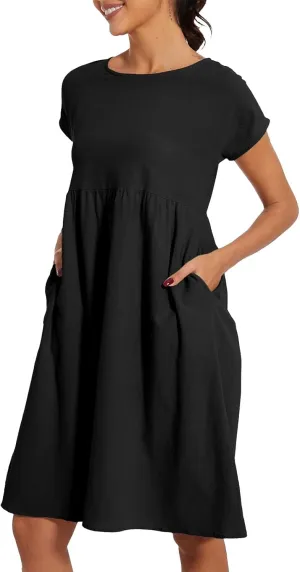 Dresses for Women 2025 Summer Cotton Linen Short Sleeve Midi Dress Plus Size Trendy Boho Beach Sundress with Pockets