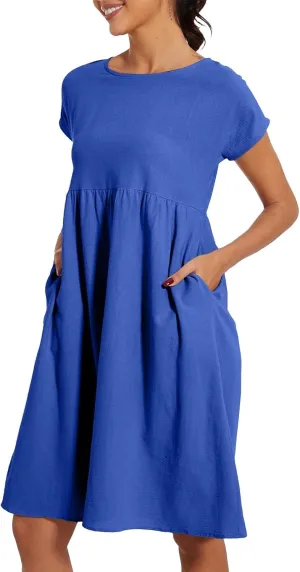 Dresses for Women 2025 Summer Cotton Linen Short Sleeve Midi Dress Plus Size Trendy Boho Beach Sundress with Pockets