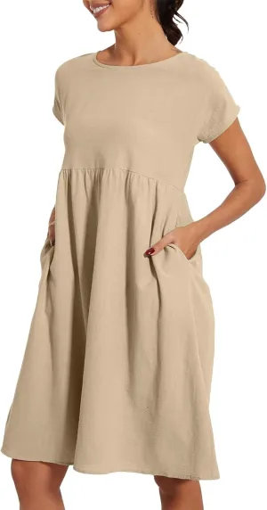 Dresses for Women 2025 Summer Cotton Linen Short Sleeve Midi Dress Plus Size Trendy Boho Beach Sundress with Pockets
