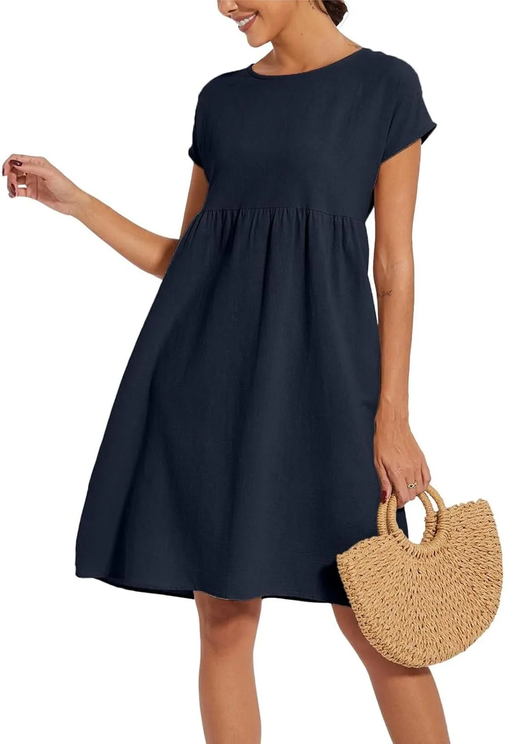 Dresses for Women 2025 Summer Cotton Linen Short Sleeve Midi Dress Plus Size Trendy Boho Beach Sundress with Pockets