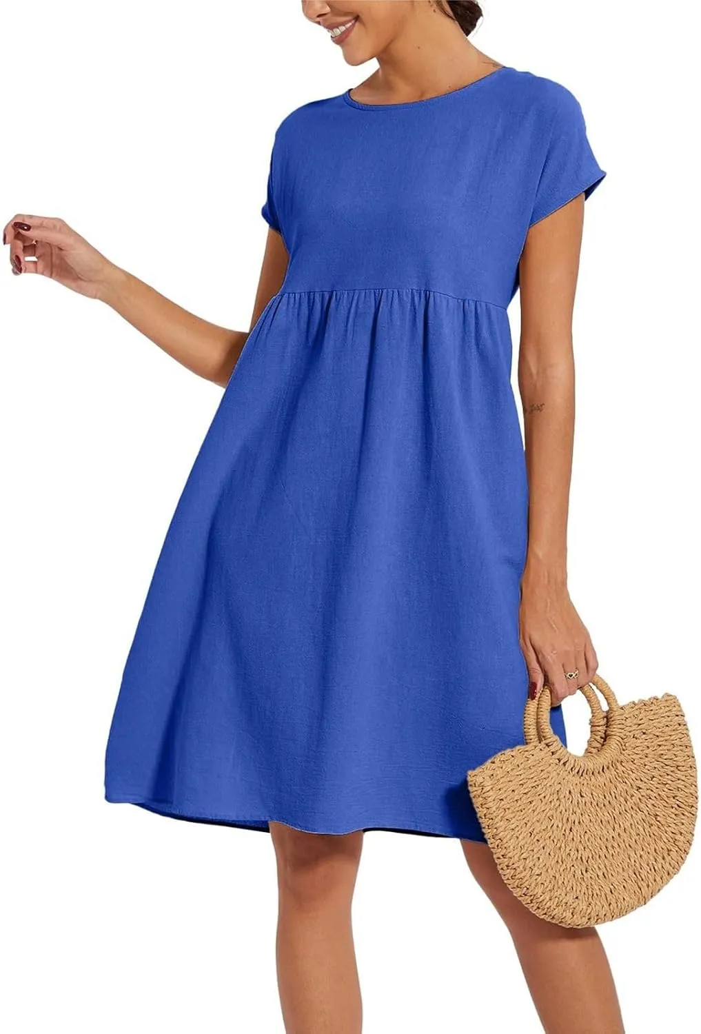 Dresses for Women 2025 Summer Cotton Linen Short Sleeve Midi Dress Plus Size Trendy Boho Beach Sundress with Pockets
