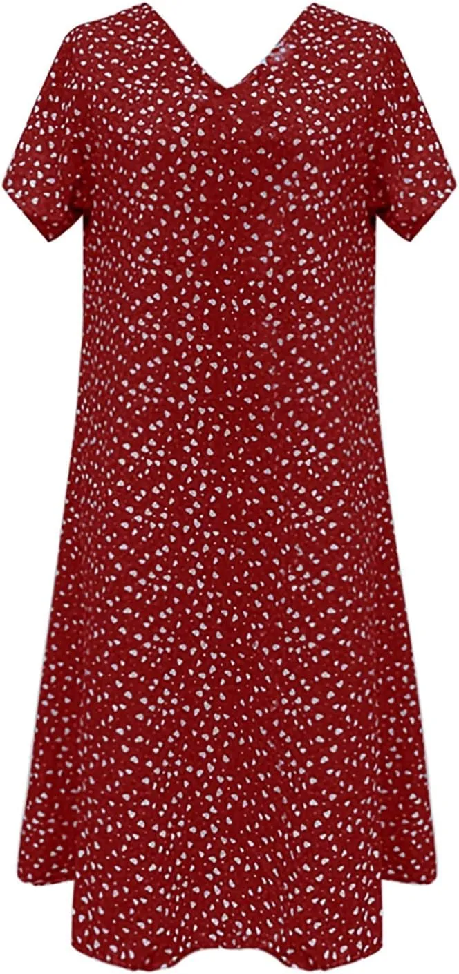 Dresses for Women Sexy Elegant V Neck Short Sleeve Summer Dress Fashion Polka Dot Dress Boho Floral Beach Sundresses