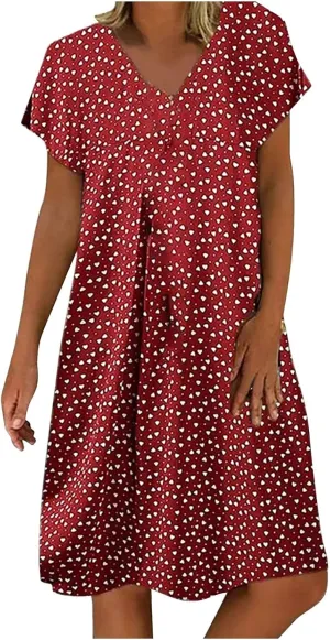 Dresses for Women Sexy Elegant V Neck Short Sleeve Summer Dress Fashion Polka Dot Dress Boho Floral Beach Sundresses