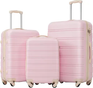 Durable 3 Piece Hardside Spinner Luggage Set, Lightweight with Expandable Design, Lockable for Travel, Light Pink