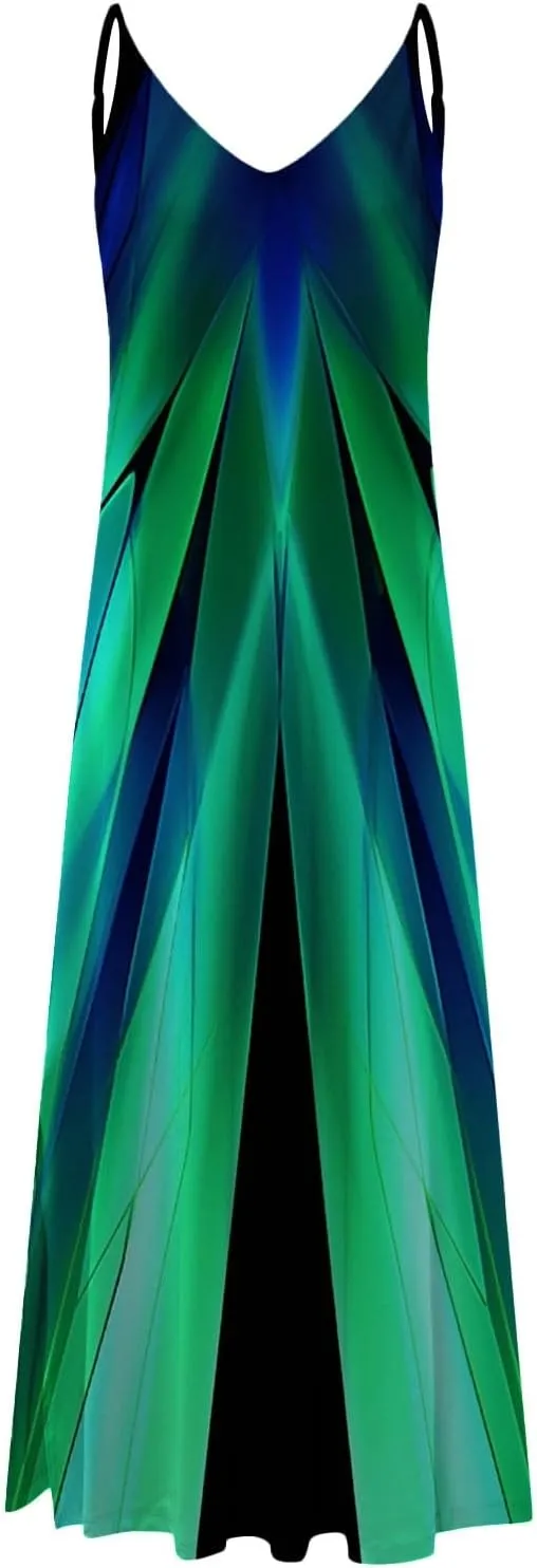 Eduavar Summer Dresses for Women, Maxi Dresses for Women 2024 Cute Floral Print Sleeveless V Neck Long Dress Beach Dress