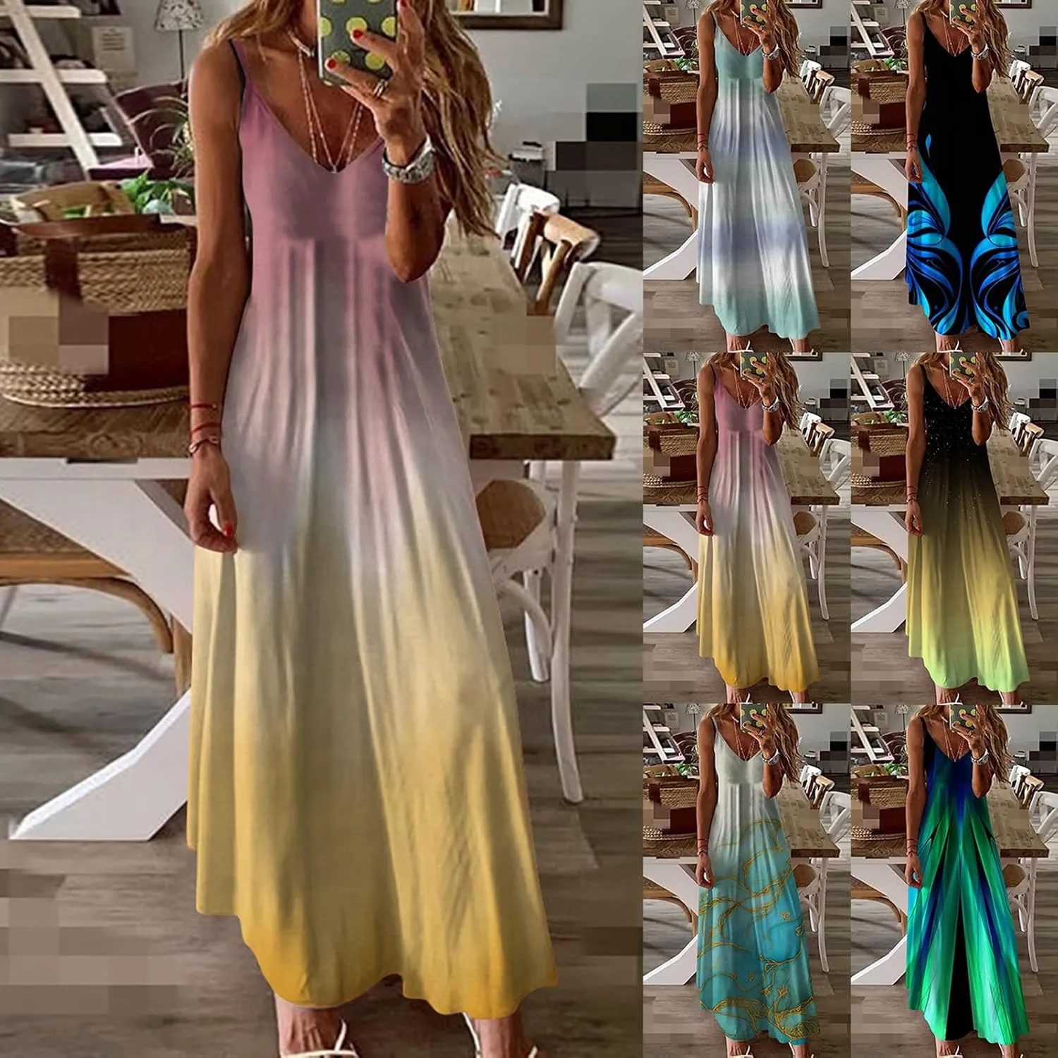 Eduavar Summer Dresses for Women, Maxi Dresses for Women 2024 Cute Floral Print Sleeveless V Neck Long Dress Beach Dress