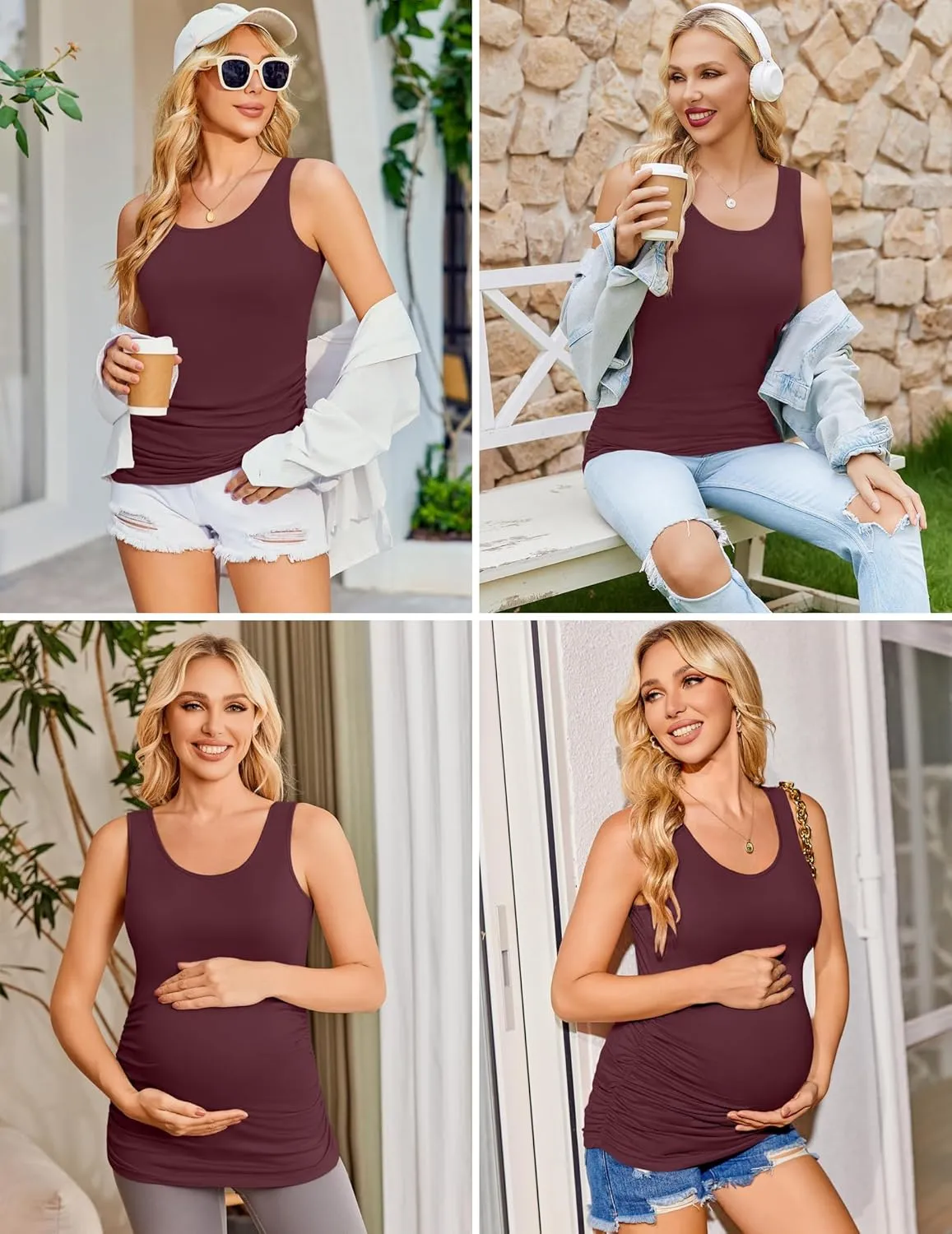 Ekouaer 3 Pack Women Maternity Tank Tops Ruch Side Basic Shirts Summer Postpartum Tops Sleeveless Pregnancy Workout Clothes