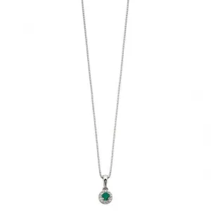 Elements White Gold Emerald Round Pendant Diamond Edge GP875GZ475GN063