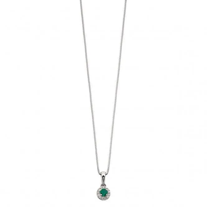 Elements White Gold Emerald Round Pendant Diamond Edge GP875GZ475GN063
