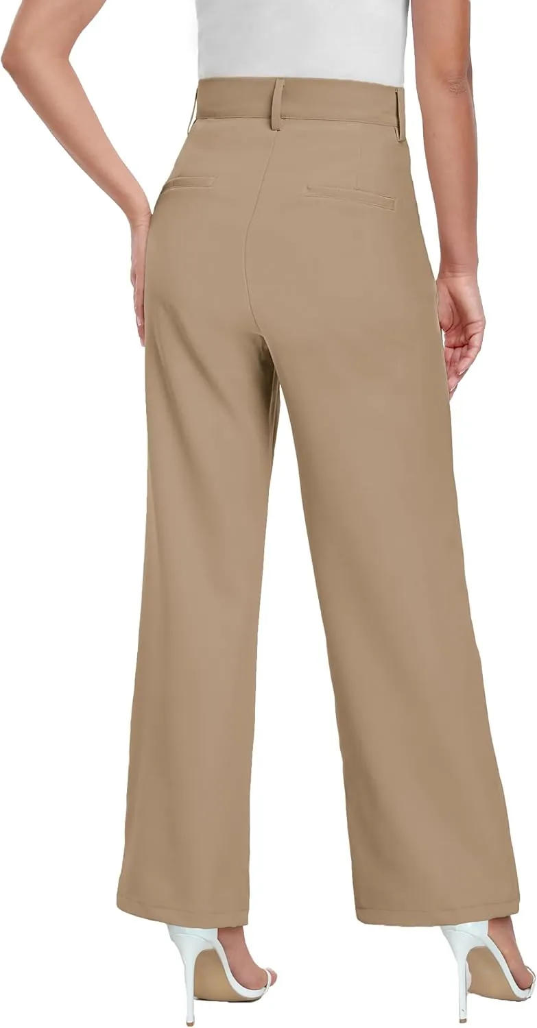 ELLEVEN Wide Leg Dress Pants for Woman, High Waisted Business Casual Work Trousers with Pockets