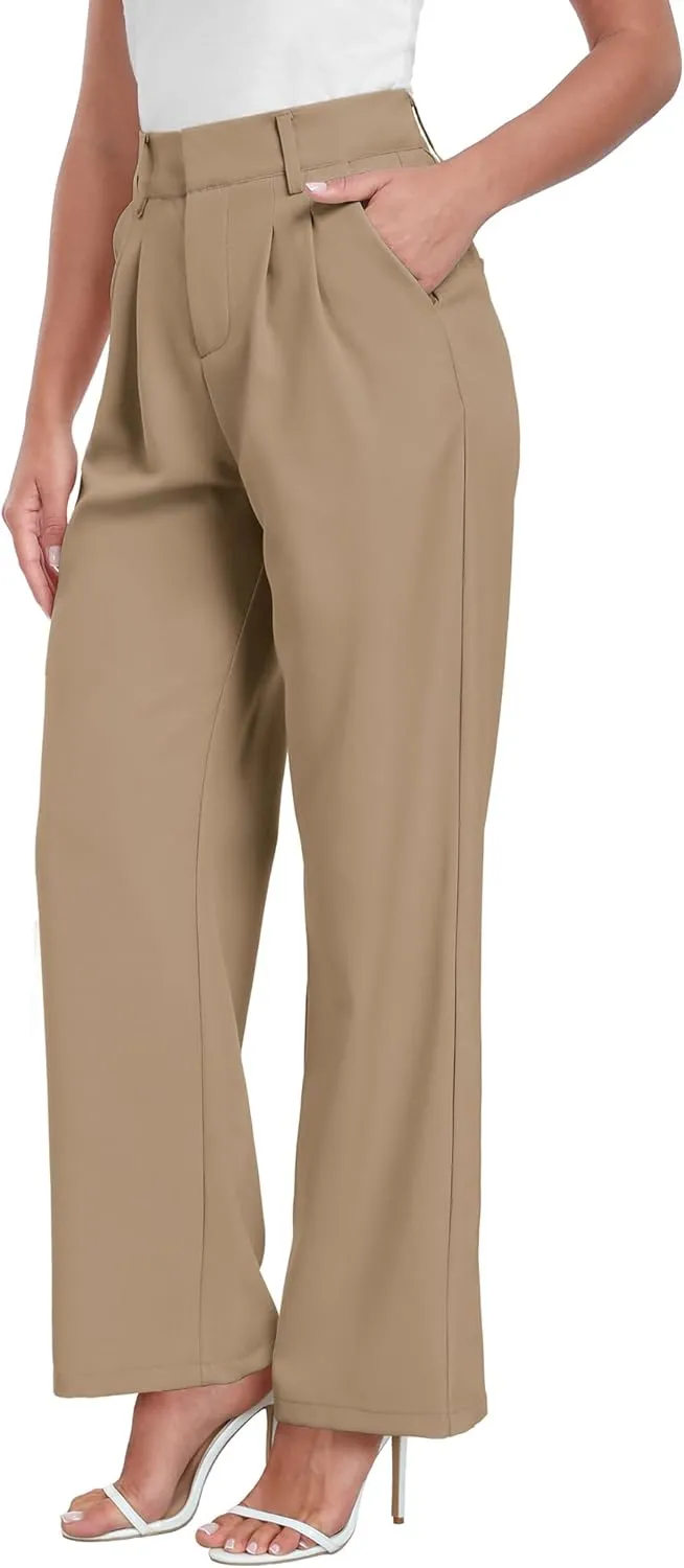 ELLEVEN Wide Leg Dress Pants for Woman, High Waisted Business Casual Work Trousers with Pockets