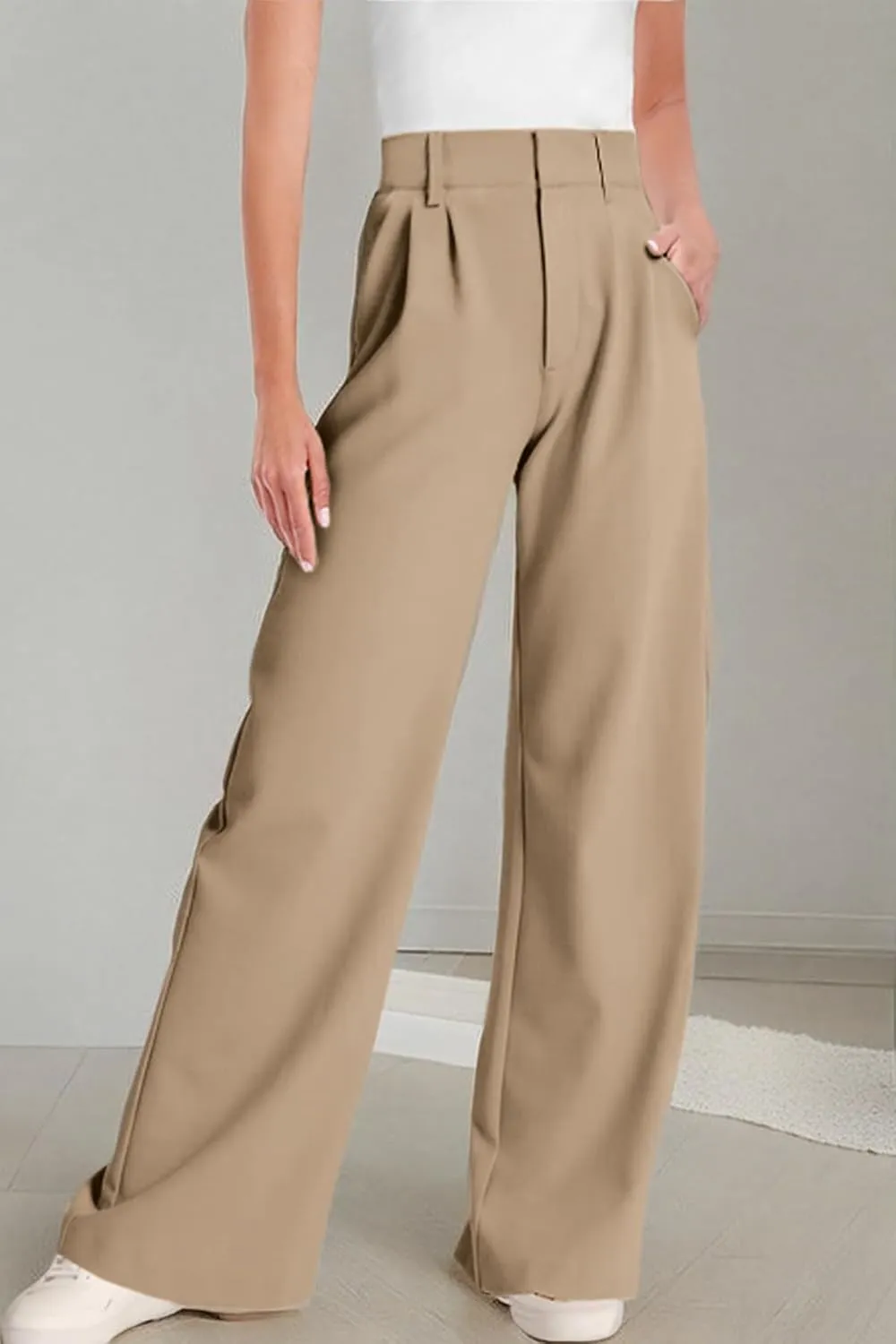 ELLEVEN Wide Leg Dress Pants for Woman, High Waisted Business Casual Work Trousers with Pockets