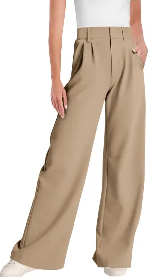 ELLEVEN Wide Leg Dress Pants for Woman, High Waisted Business Casual Work Trousers with Pockets