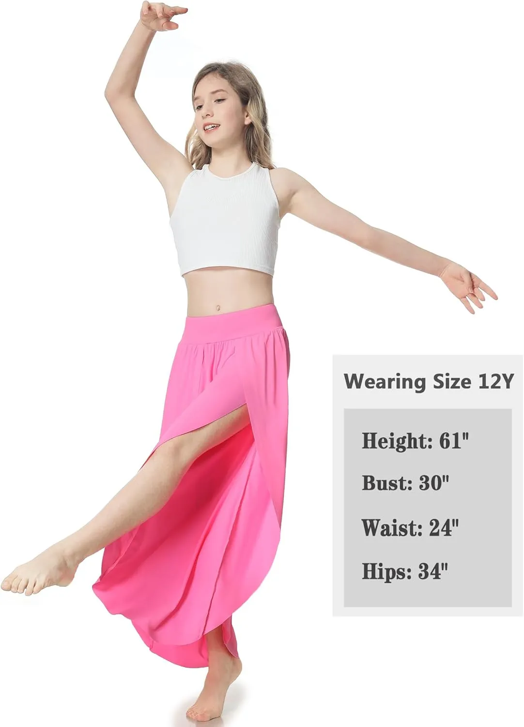 EXARUS Girls Flowy Pants Dance Palazzo Wide Leg Split High Waisted Trousers Casual for Kids 6-12Y