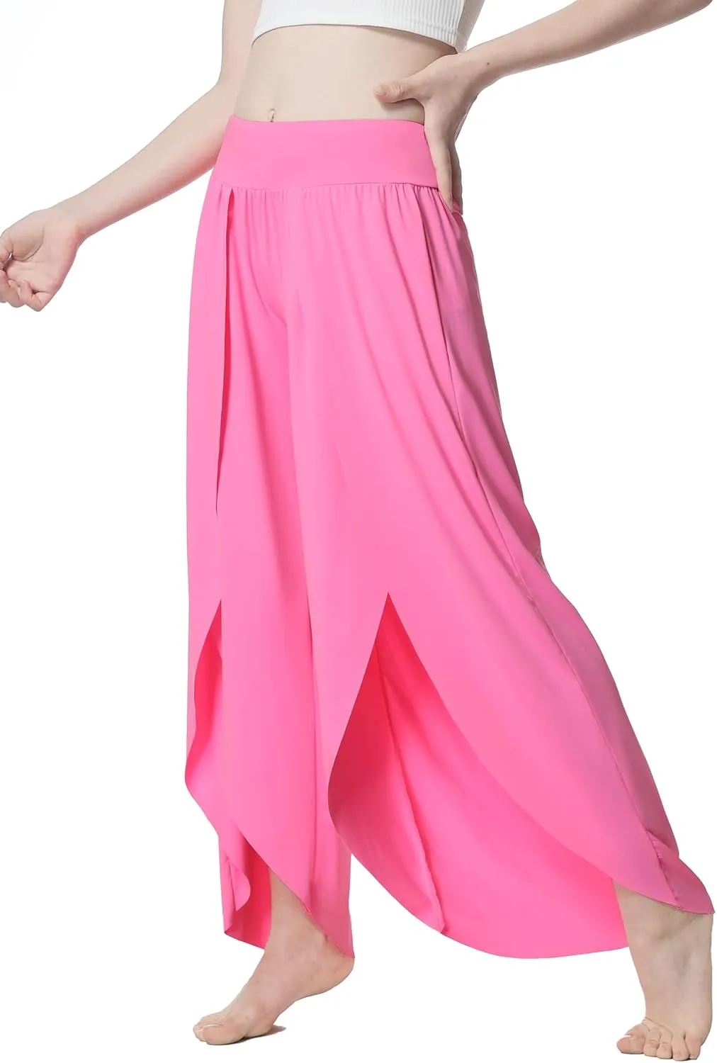 EXARUS Girls Flowy Pants Dance Palazzo Wide Leg Split High Waisted Trousers Casual for Kids 6-12Y